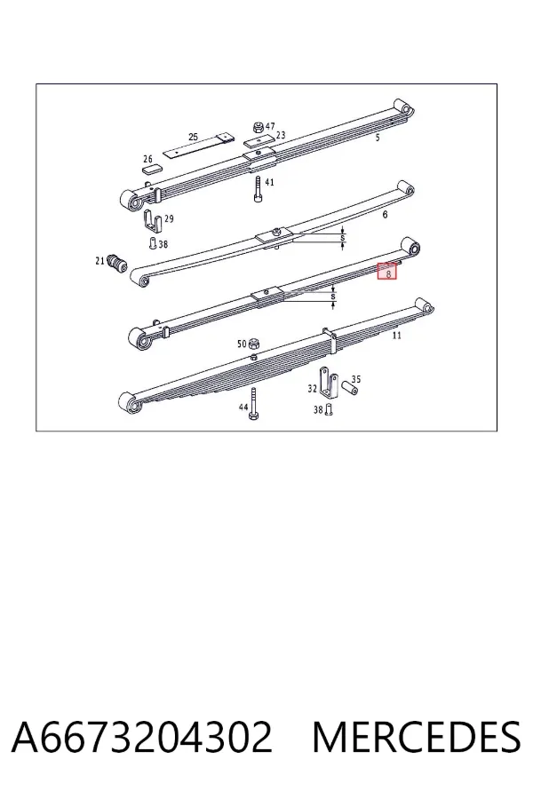 Ballesta de suspensión delantera A6673204302 Mercedes