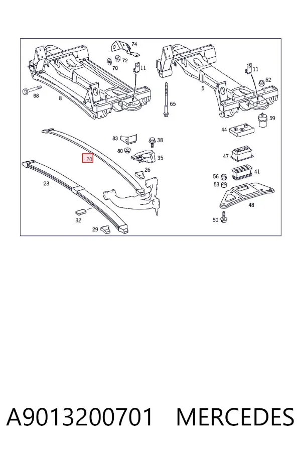 Ballesta de suspensión delantera A9013200701 Mercedes