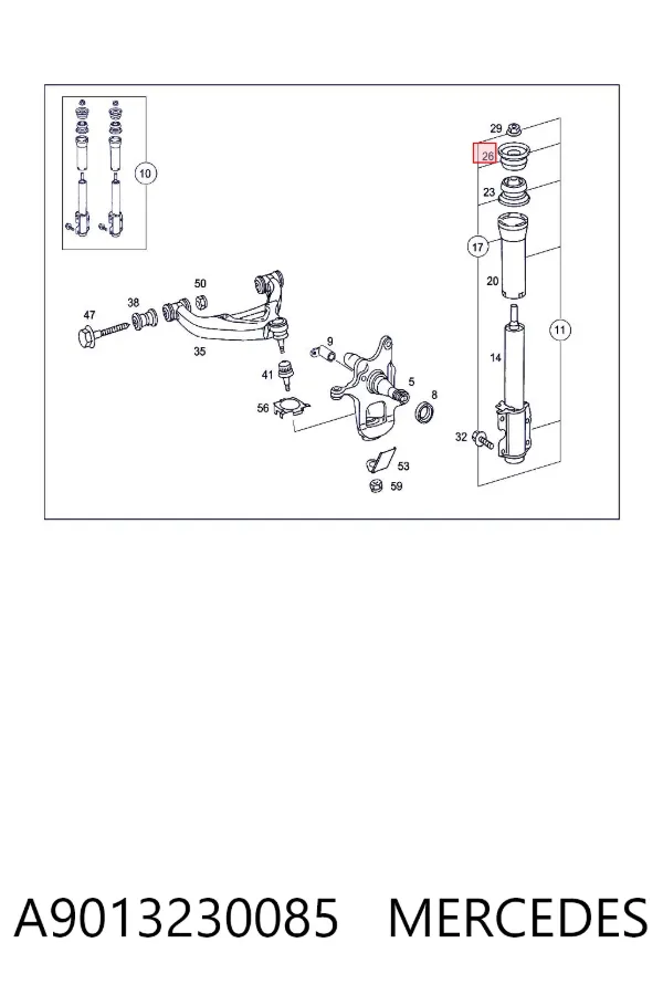 Soporte del amortiguador delantero A9013230085 Mercedes