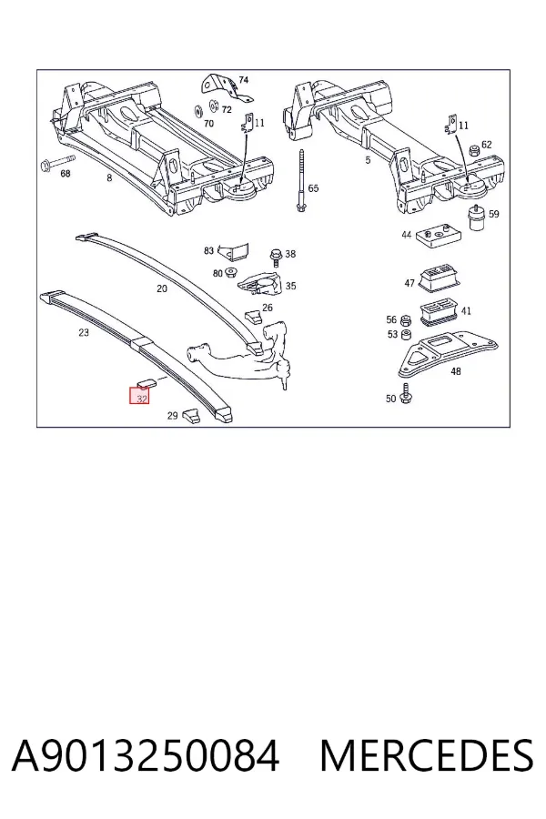 Cojín interlámina de ballesta A9013250084 Mercedes