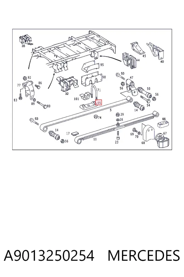 Placa de apoyo de la abrazadera trasera del resorte A9013250254 Mercedes