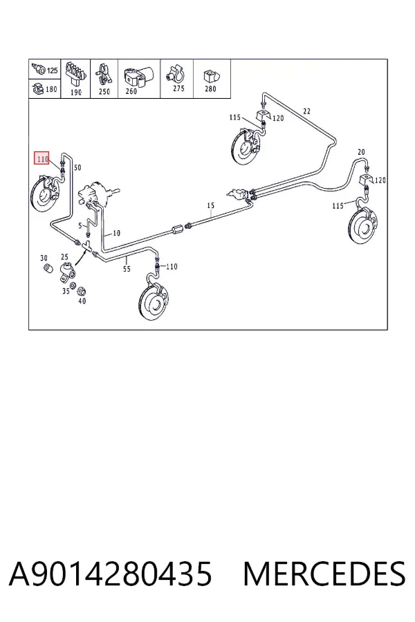 Latiguillos de freno delantero A9014280435 Mercedes