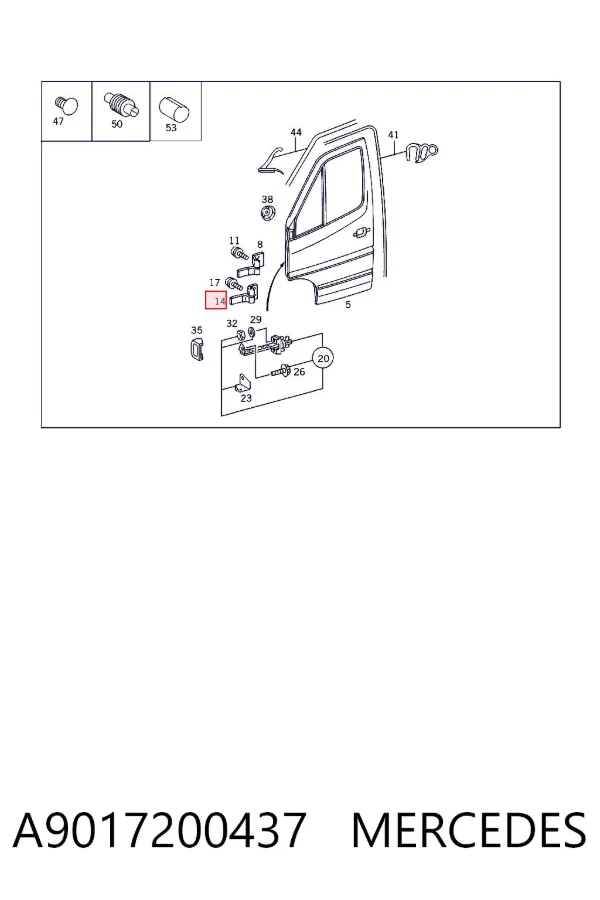 Bisagra de la puerta delantera derecha A9017200437 Mercedes