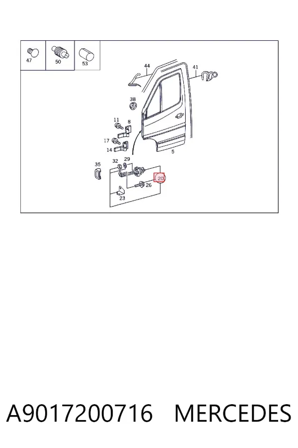 Limitador de apertura de puerta delantera izquierda A9017200716 Mercedes