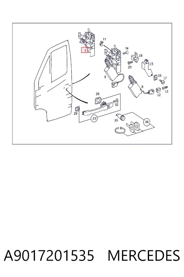 Cerradura de puerta delantera derecha A9017201535 Mercedes