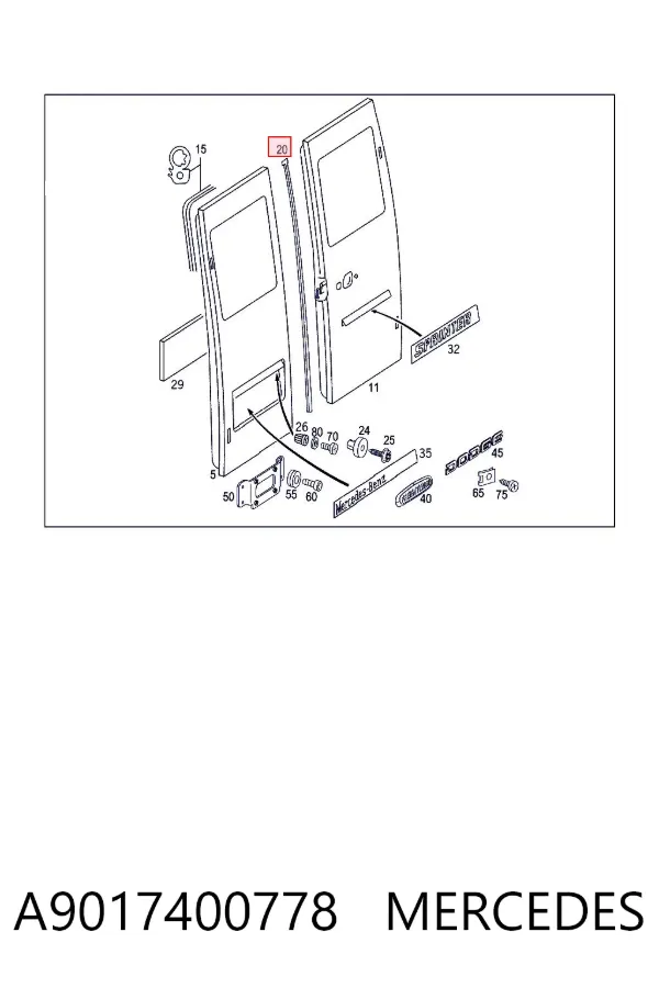Sellador de puerta trasera A9017400778 Mercedes