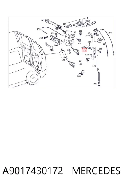 Manija interior izquierda de puerta trasera batiente MERCEDES A9017430172
