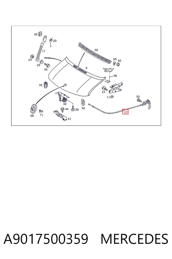 Cable de capó del motor A9017500359 Mercedes