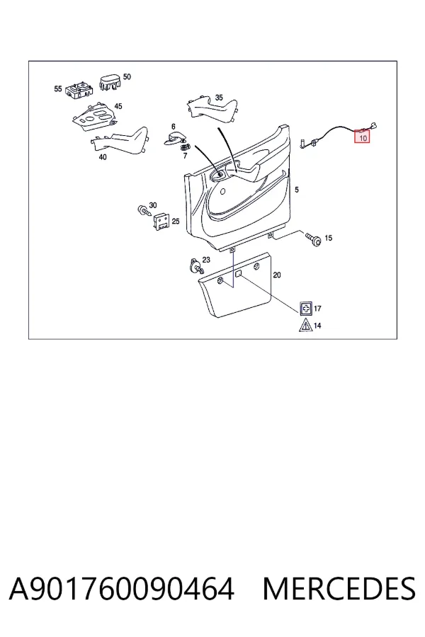 Cable de apertura de cerradura de puerta delantera derecha A901760090464 Mercedes