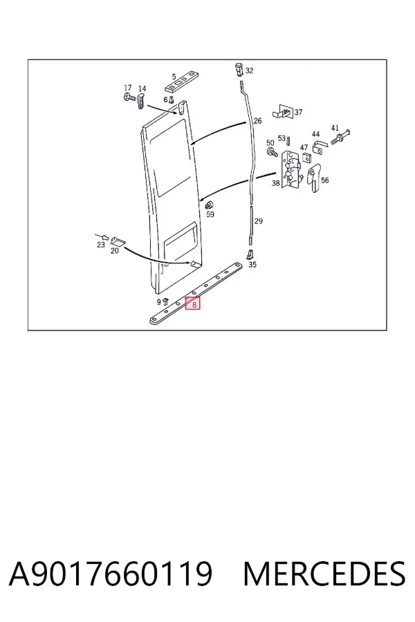 Moldura inferior de la puerta trasera izquierda A9017660119 Mercedes