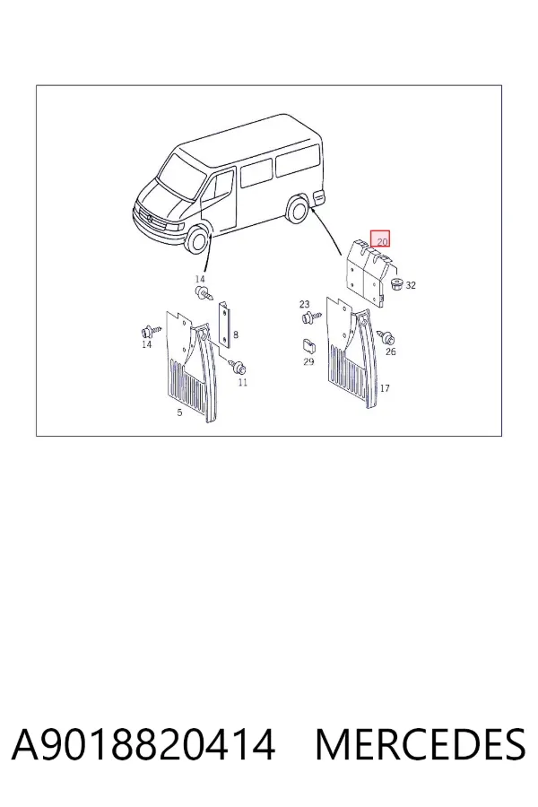 Guardabarros trasero A9018820414 Mercedes