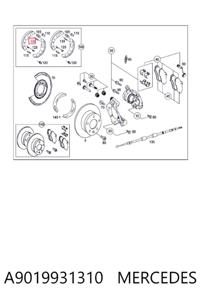 Muelle de las zapatas de freno traseras de tambor MERCEDES A9019931310