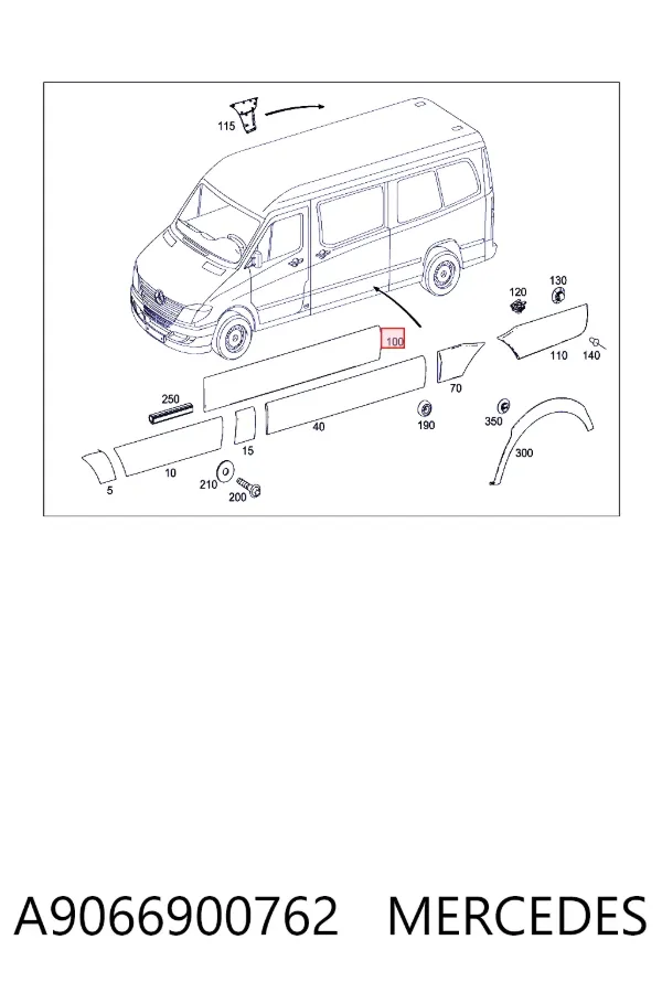 Moldura de puerta corredera A9066900762 Mercedes