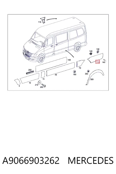 Moldura de guardabarros trasero izquierdo MERCEDES A9066903262