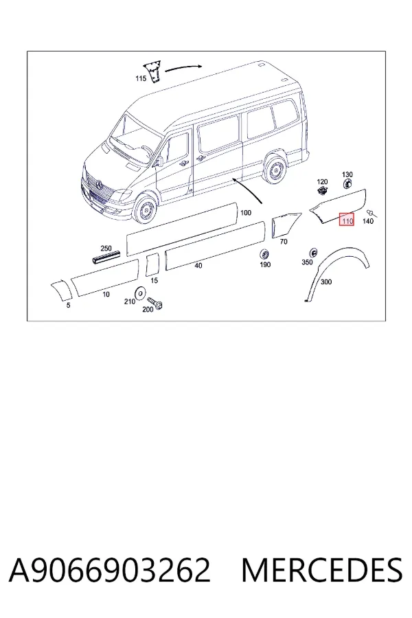 Moldura de guardabarros trasero izquierdo A9066903262 Mercedes