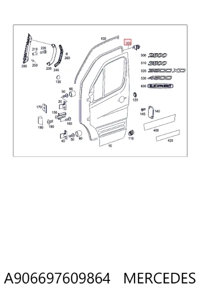 Junta de puerta delantera (en la carrocería) MERCEDES A906697609864
