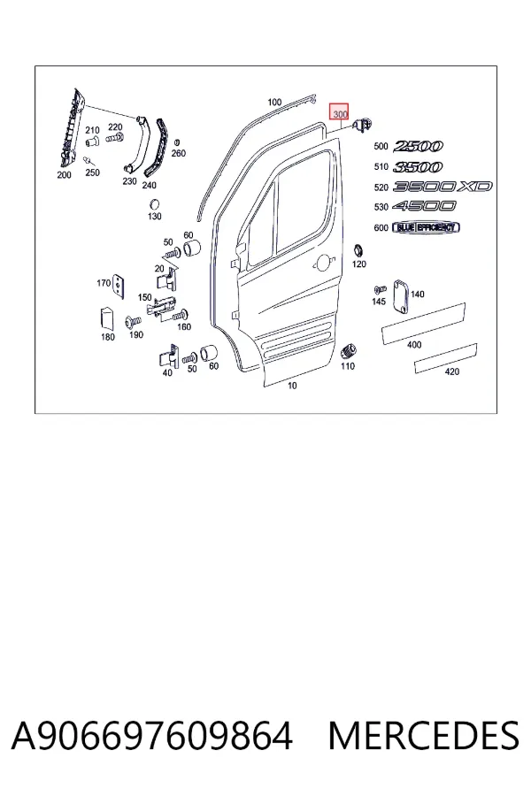 Junta de puerta delantera (en la carrocería) A906697609864 Mercedes