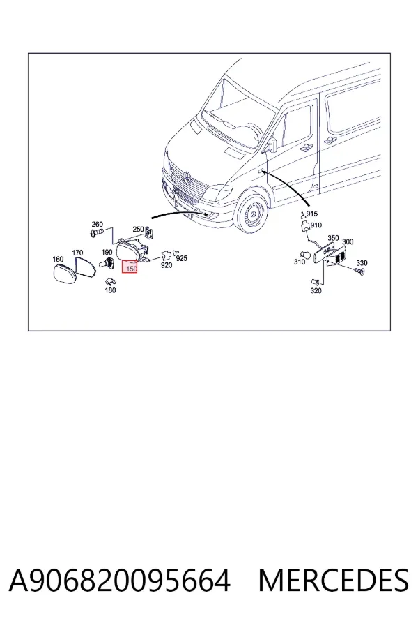 Faro antiniebla derecho A906820095664 Mercedes