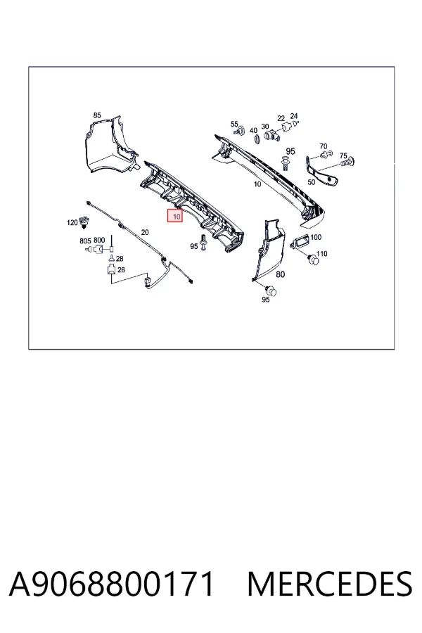 Parachoques trasero, parte central A9068800171 Mercedes
