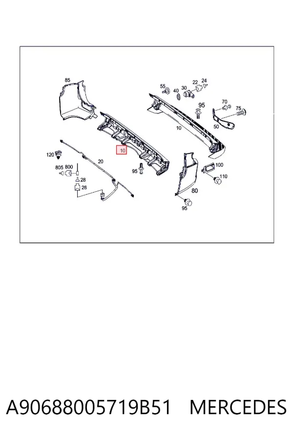 Parachoques trasero, parte central A90688005719B51 Mercedes