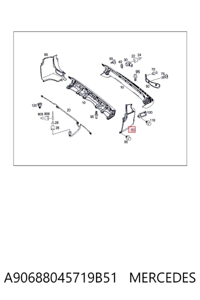 Parachoques trasero, parte izquierda MERCEDES A90688045719B51