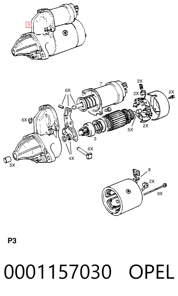 Motor de arranque 0001157030 Opel