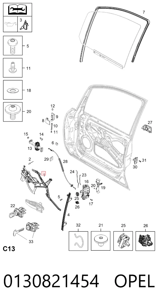 Mecanismo de elevalunas delantero izquierdo 0130821454 Opel