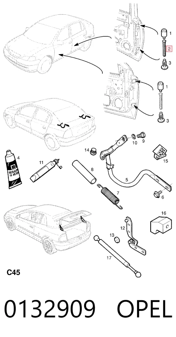 Pasador de bisagra de puerta 0132909 Opel
