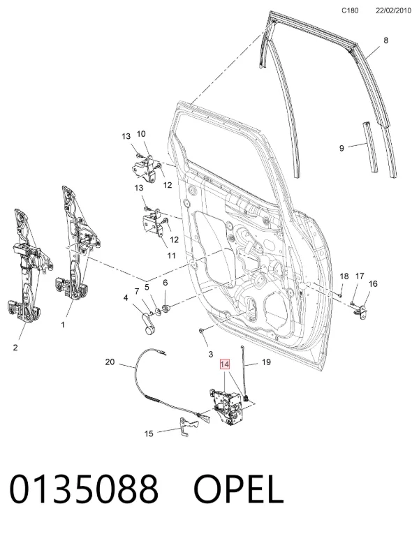 Cerradura de puerta trasera izquierda 0135088 Opel