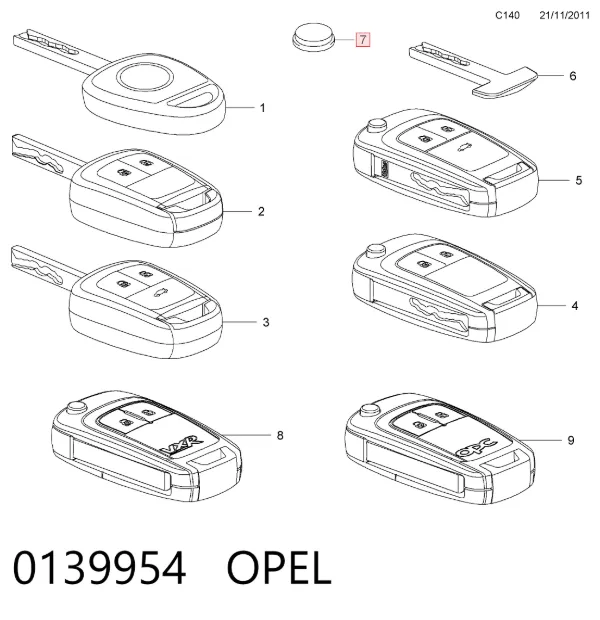 Batería de control remoto 0139954 Opel