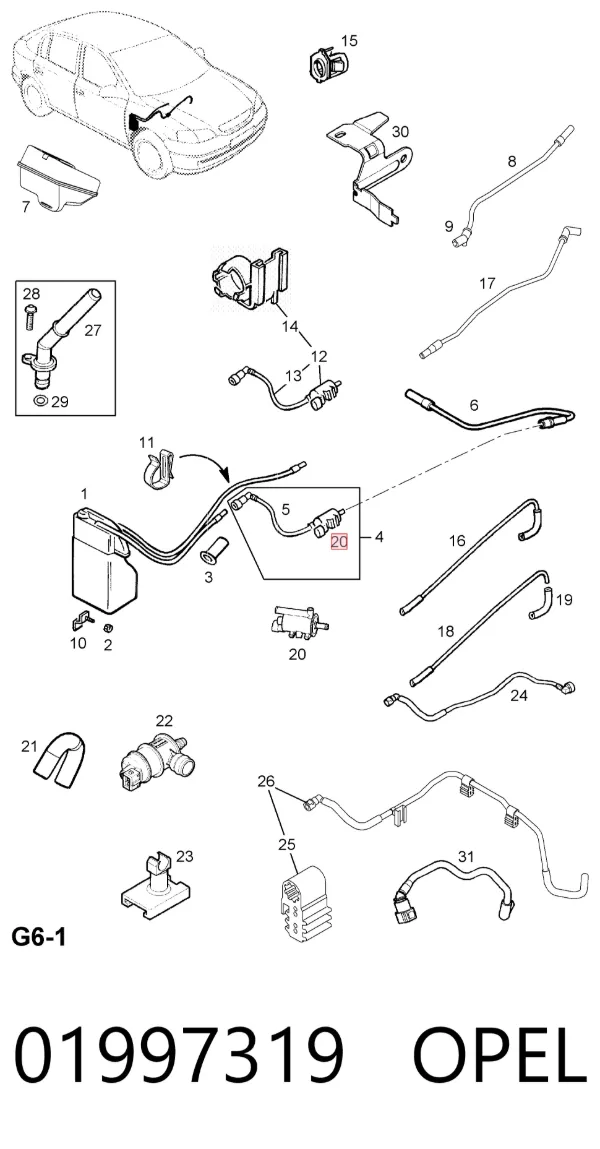 Válvula de ventilación de gases del tanque de combustible 01997319 Opel