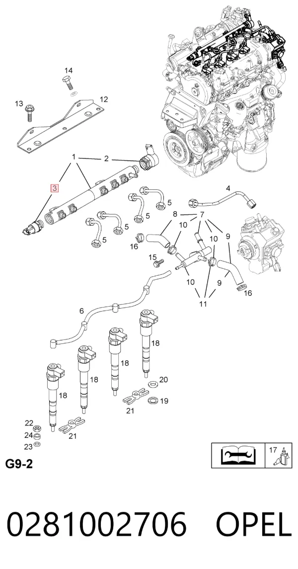 Sensor de presión de combustible 0281002706 Opel