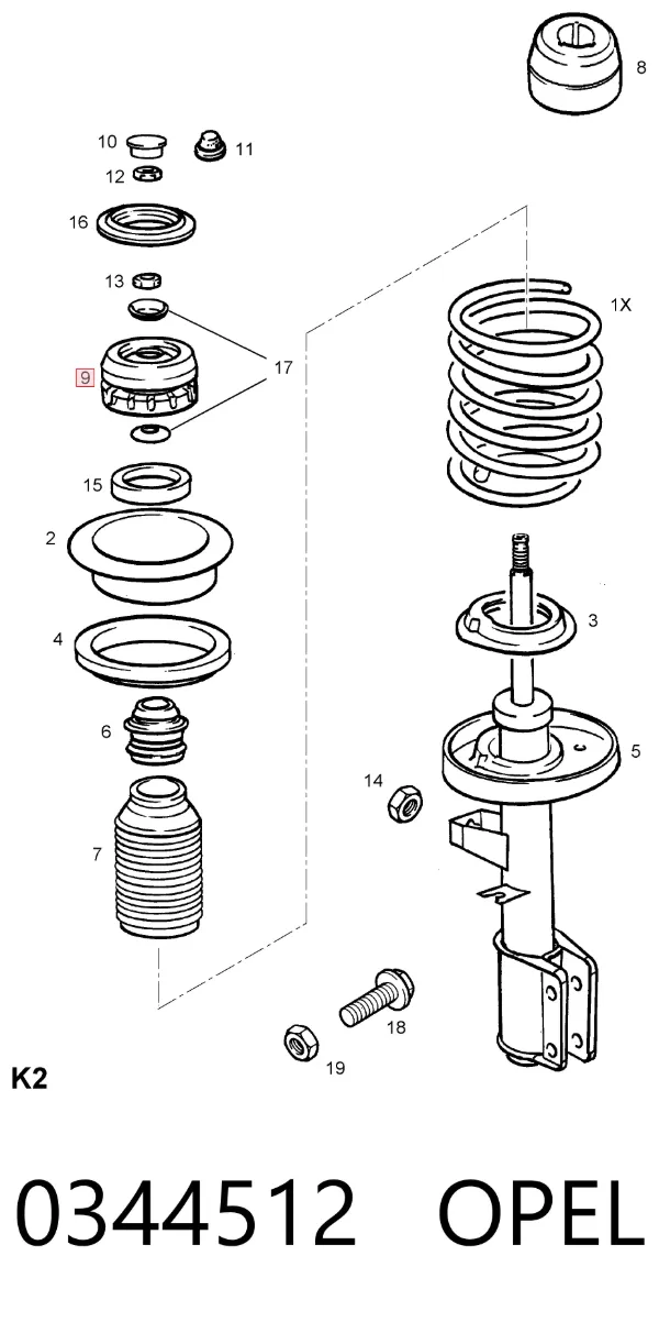 Soporte del amortiguador delantero 0344512 Opel