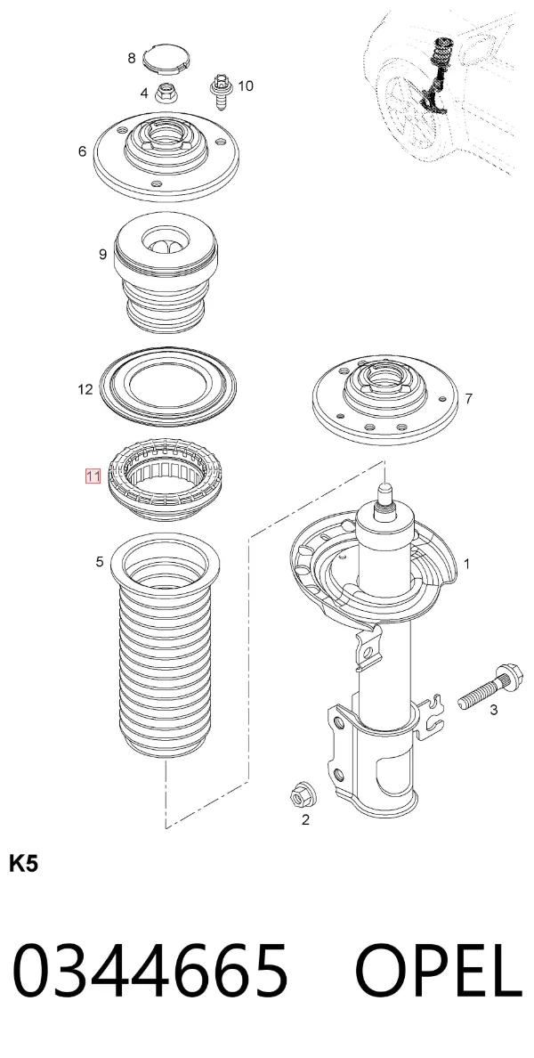 Rodamiento de soporte del amortiguador delantero 0344665 Opel