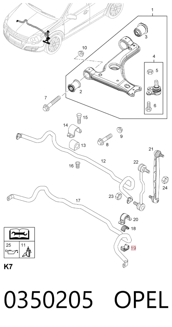 Buje estabilizador delantero inferior 0350205 Opel