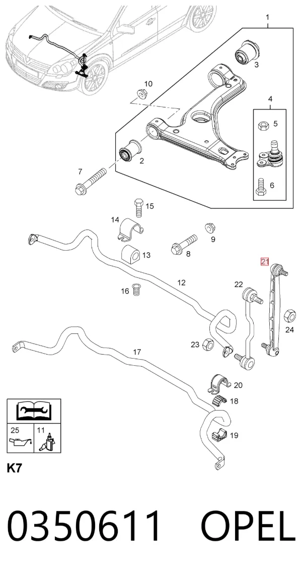 Bieleta estabilizadora delantera 0350611 Opel