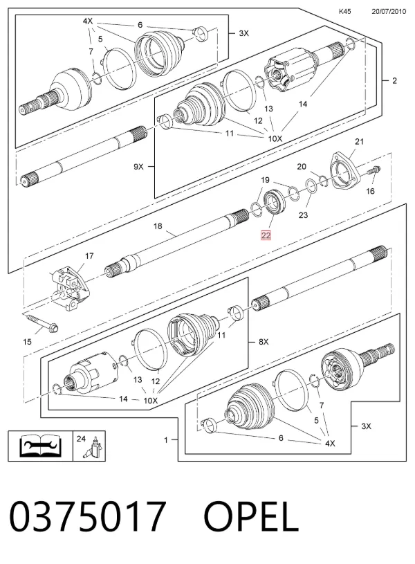 Soporte de rodamiento intermedio del semieje delantero 0375017 Opel