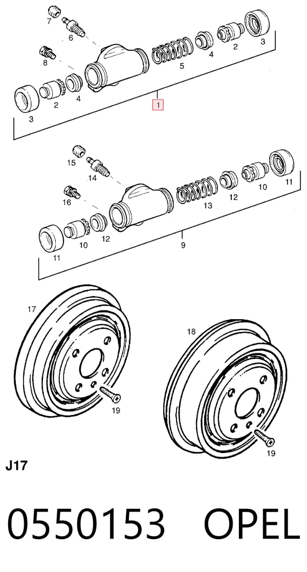 Cilindro de freno de rueda trasera 0550153 Opel