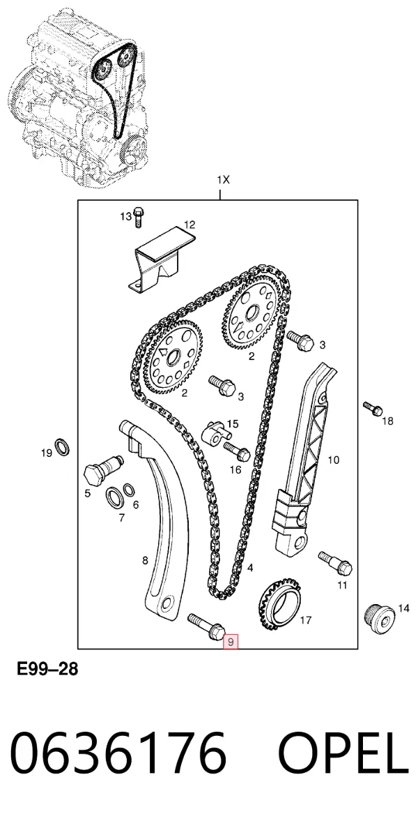 Kit de cadena de distribución 0636176 Opel