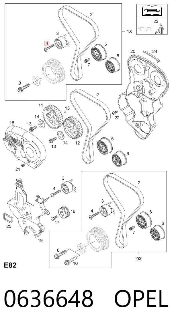 Soporte del tensor de la correa de distribución 0636648 Opel