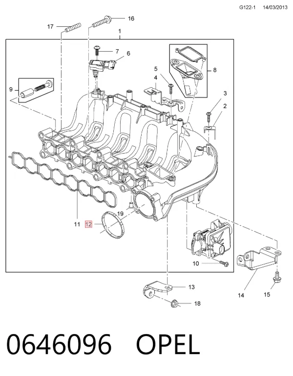 Junta cuerpo mariposa 0646096 Opel