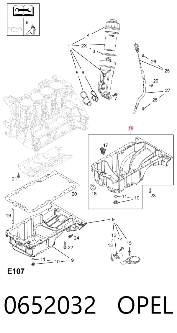 Cárter de aceite del motor 0652032 Opel