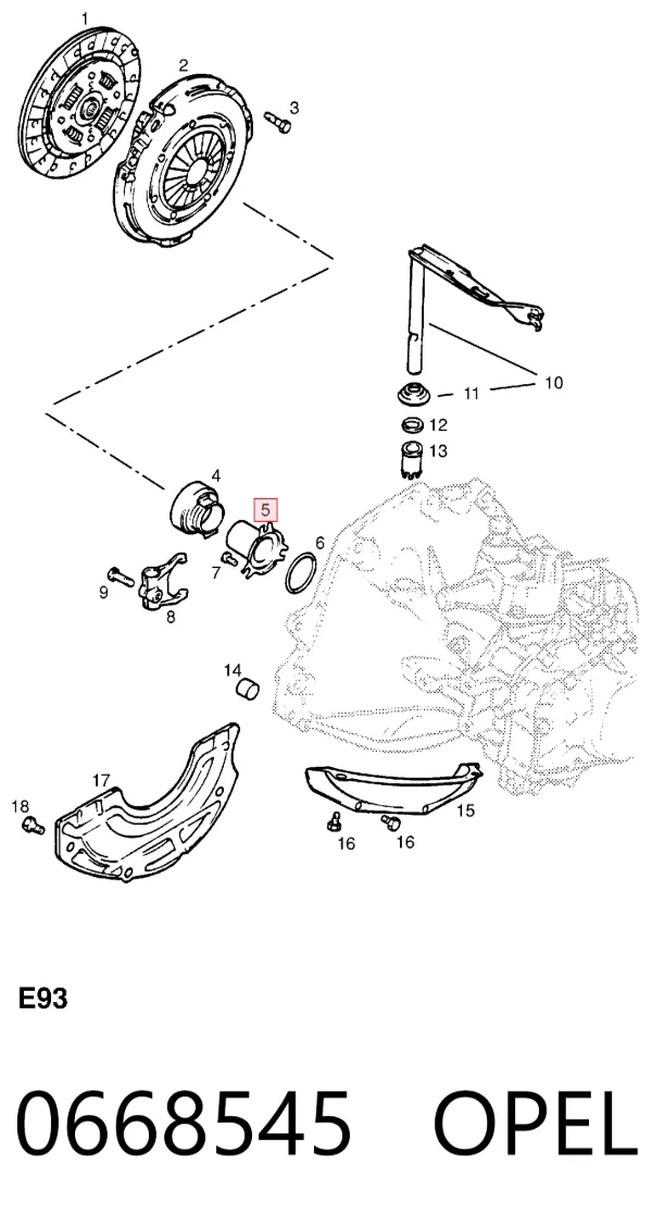 Guía del cojinete de desembrague 0668545 Opel