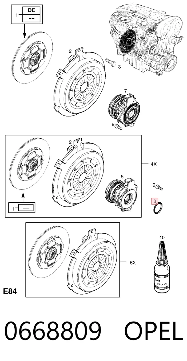 Kit de reparación del cilindro receptor de embrague 0668809 Opel