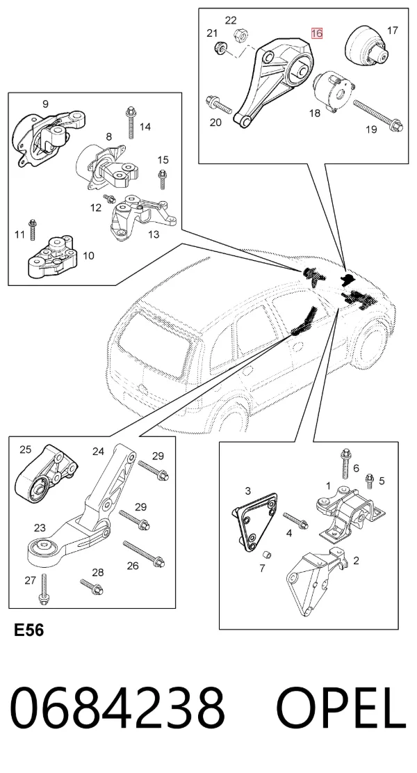 Soporte de motor delantero 0684238 Opel