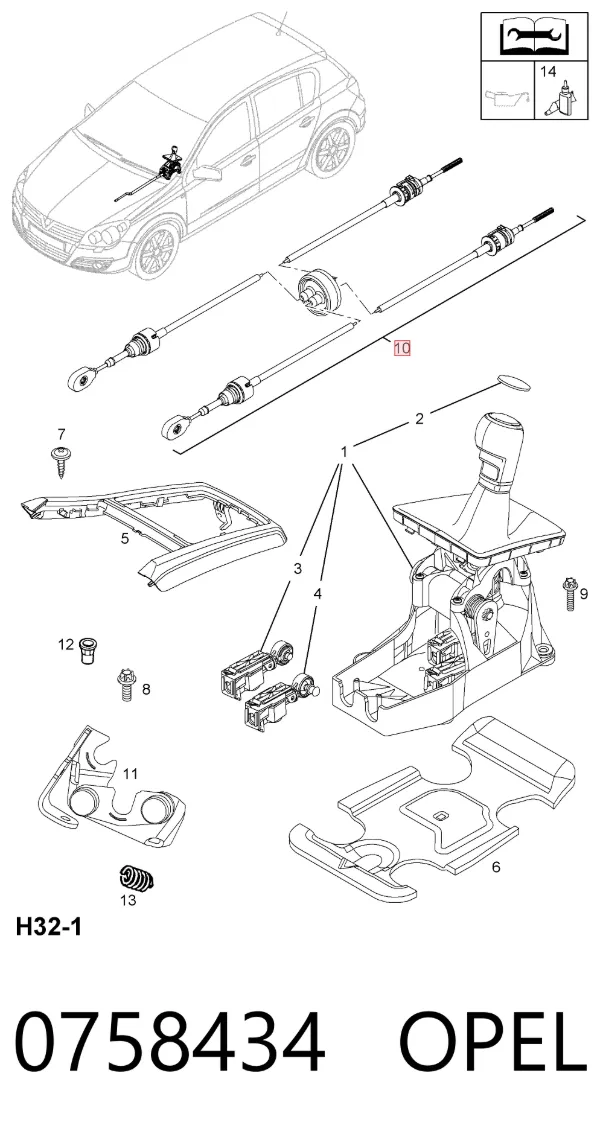 Cables de caja de cambios 0758434 Opel