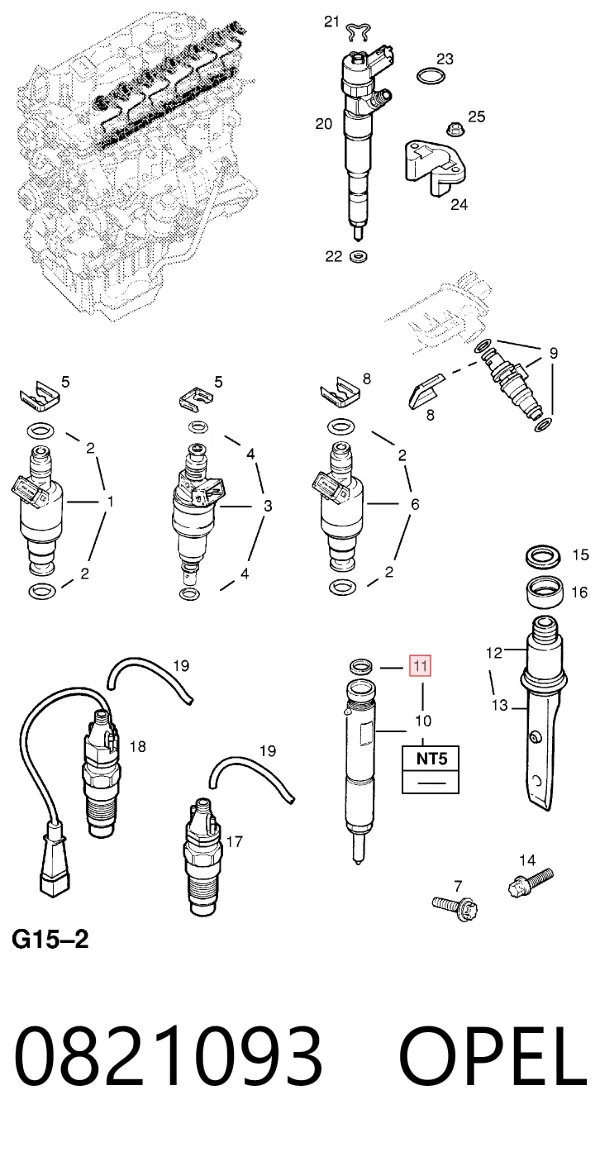 Kit de reparación del inyector 0821093 Opel