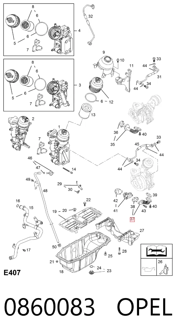 Tubo de drenaje de aceite de turbocompresor 0860083 Opel