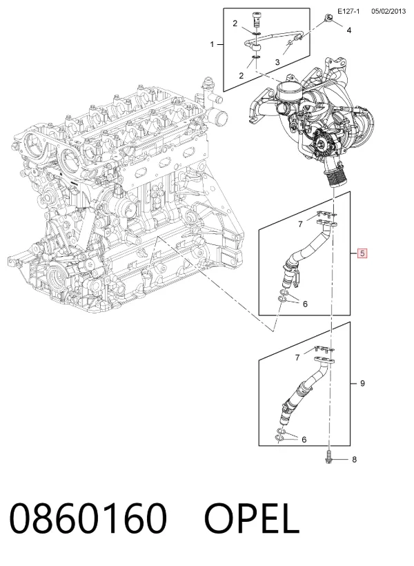 Tubo de drenaje de aceite de turbocompresor 0860160 Opel