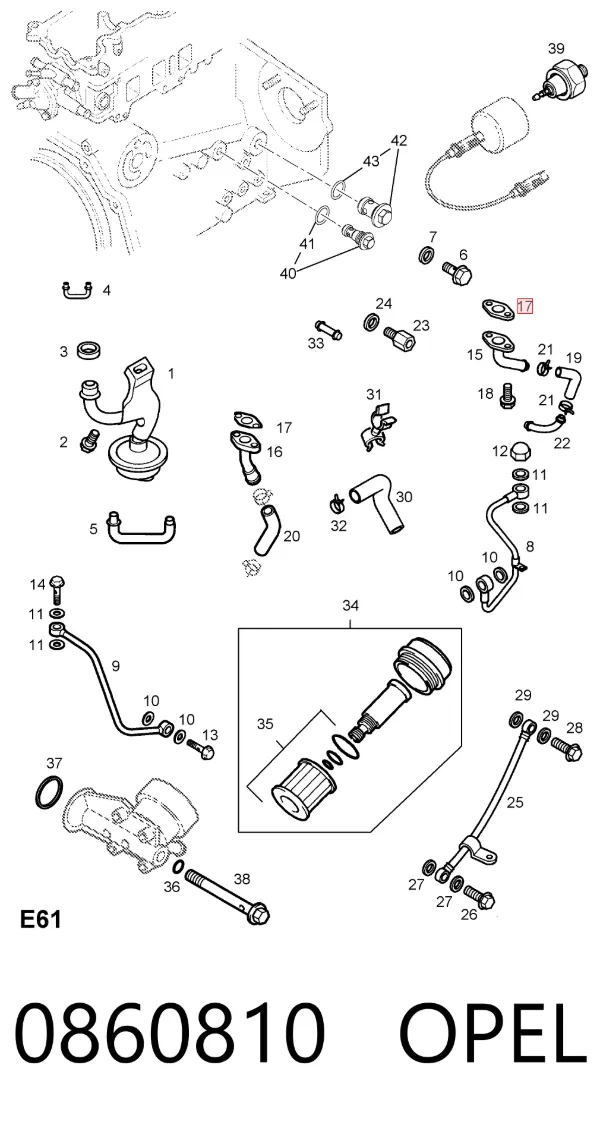 Junta de manguera de drenaje de aceite de turbina 0860810 Opel